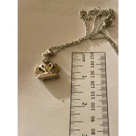 PINK OPAL WHITE SAPPHIRE ON SILVER CROWN NECKLACE - Picture 2 of 7